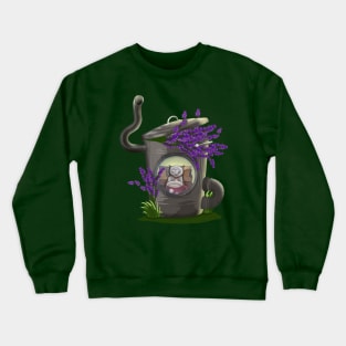 Cozy cat house. Cute cat with cup tea by the window Crewneck Sweatshirt